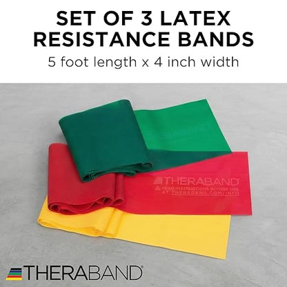 THERABAND Resistance Bands Set, Beginner Kit, Yellow, Red, Green, Latex Elastic Bands for Exercise & Physical Therapy, Strength Training Bands for Upper & Lower Body Fitness