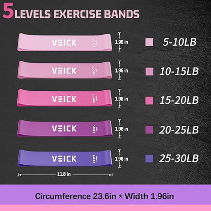 VEICK Pilates Bar Kit with Resistance Bands, Elastic Workout Bands for Men Women, Set of 5 Resistance Loop Bands for Home Fitness Stretching Strength Training