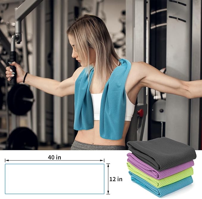 YESLIFE 4 Pack Cooling Towels 40"x12", Gym Towels for Men and Women, Soft Breathable Workout Towels for Yoga, Running, Sport, Workout, Camping, Fitness & More (Light Blue, Green, Purple, Black)