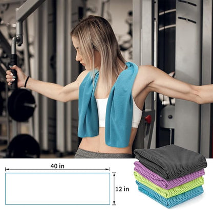 YESLIFE 4 Pack Cooling Towels 40"x12", Gym Towels for Men and Women, Soft Breathable Workout Towels for Yoga, Running, Sport, Workout, Camping, Fitness & More (Light Blue, Green, Purple, Black)