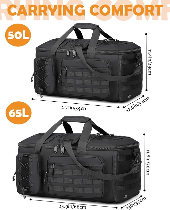 50L Gym Bags for Men, 3 in 1 Travel Duffle Bag with Shoe Compartment, Tactical Military Backpack for Overnight Weekender Gym Traveling Workout Deployment