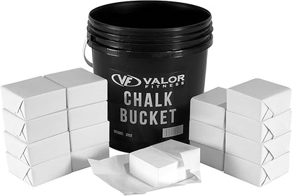 Valor Fitness Chalk Bucket with 16 Chalk Blocks - Portable & Stackable - Gymnastics, Weight Lifting Training, Events, Boxing - Gym Grip Accessories - No Sweat Hands - CH-3