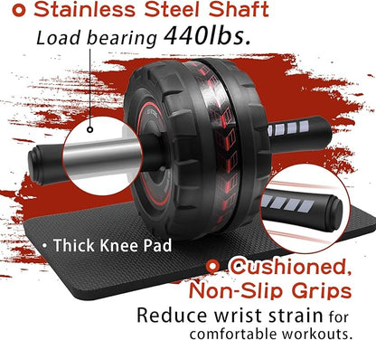 Ab Roller Wheel,Stable Wide Wheel For Beginner,Men,Women,Abs & Core Workout Equipment For Home Gym With Knee Pad,Abdominal Wheel For Full-Body Strength Training