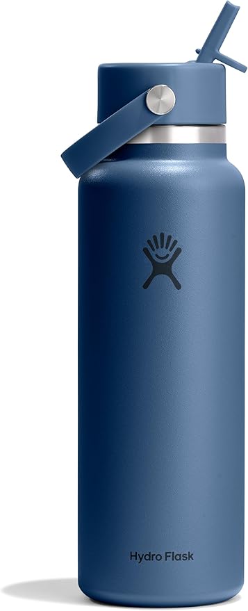 Hydro Flask Water Bottle - Insulated Stainless Steel - Wide Straw Lid, Non Spill, Leakproof in 40 Oz Harbor Blue