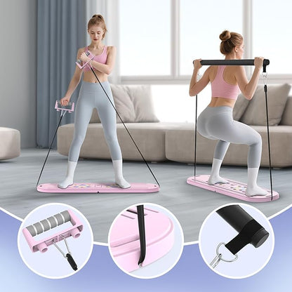 Pilates Board Pilates Reformer Set for Women, 7 in 1 Foldable Pilates Equipment with Timer, Portable Pilates Machine for Home Workout, Fitness, Exercise, Ab, Core