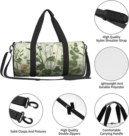 Sports Gym Bag for Women Men Travel Duffel Bag Tote Weekender Bag Carry on Overnight Bag for Travel Swimming Fitness Workout Sports Foliage and Herbs with Dragonflies Winged Duffle Bag