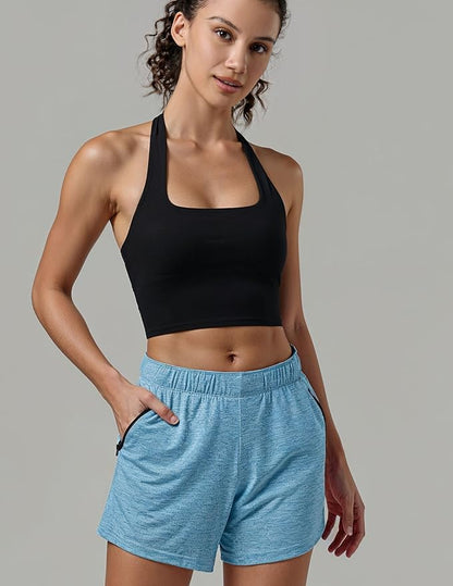 Liberty Imports 1 or 5 Pack Womens Lounge Workout Shorts with Zipper Pockets 5" Inseam Lightweight Athletic Casual Shorts