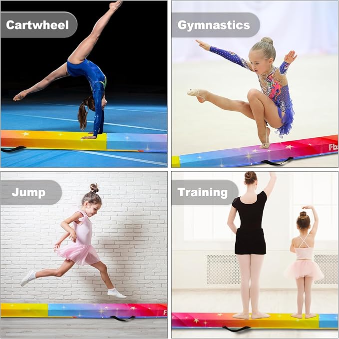 FBSPORT 8ft/9ft/9.5ft Balance Beam Folding Gymnastics Beam Foam Balance Floor Beam Equipment for Kids Adults, Suede Cover Anti Slip Base with Carry Bag for Home School Gym Training