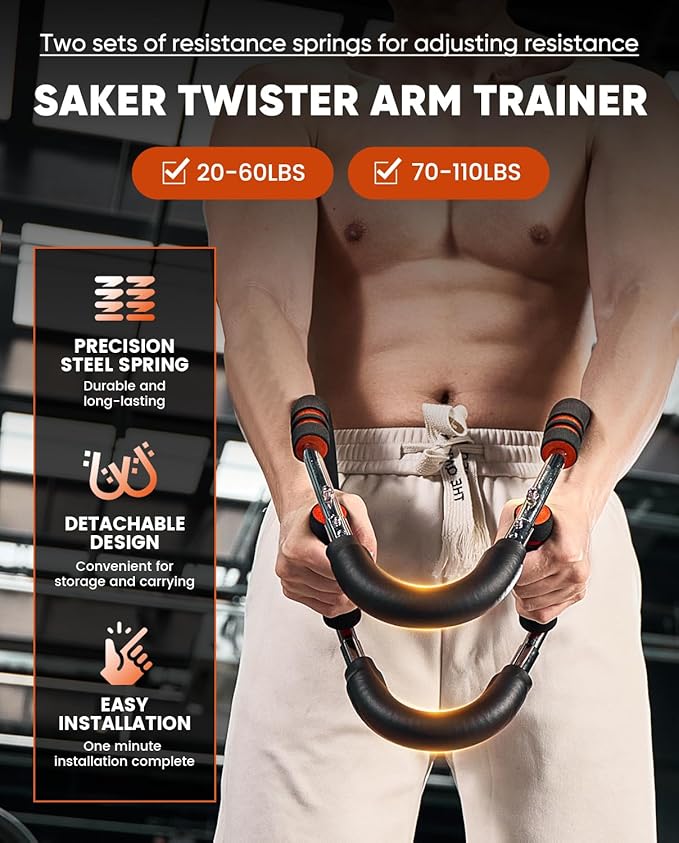 2026 New Saker PowerTwist Arm Trainer, Adjustable Forearm Strengthener, Arm Exercise and Chest Workout Equipment for Home Gym, for Men, Ideas for Fitness Enthusiasts