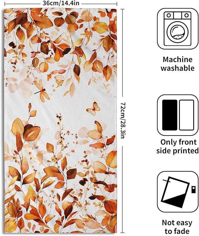 Orange Fall Hand Towels Set of 2 Eucalyptus Decorative Fingertip Towels Watercolor Plant Leaves with Floral Butterfly Towels Rustic Super Soft Face Towel for Bathroom Home Hotel Gym Kitchen Decor