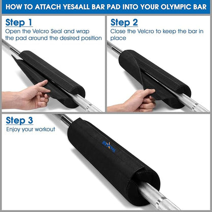 Yes4All Ergonomic Foam Bar Pad, Olympic Barbell Squat & Neck Pad for Squats, Hip Thrusts & Weight Lifting Bar