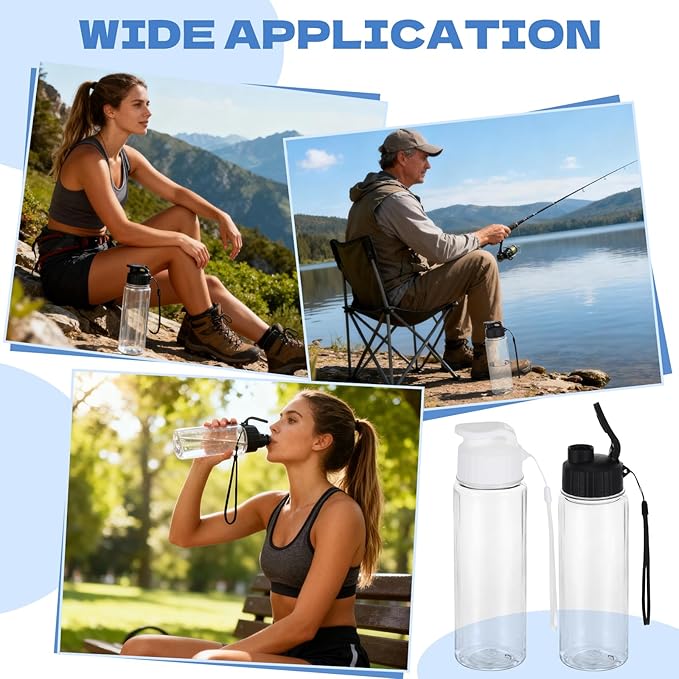16 Pack Plastic Water Bottles Bulk with Handle Strap, 17oz Sports Water Bottles Reusable Drinking Cups Lightweight Leakproof Flip Top Bottle for Adults Gym Fitness Sports (White & Black)