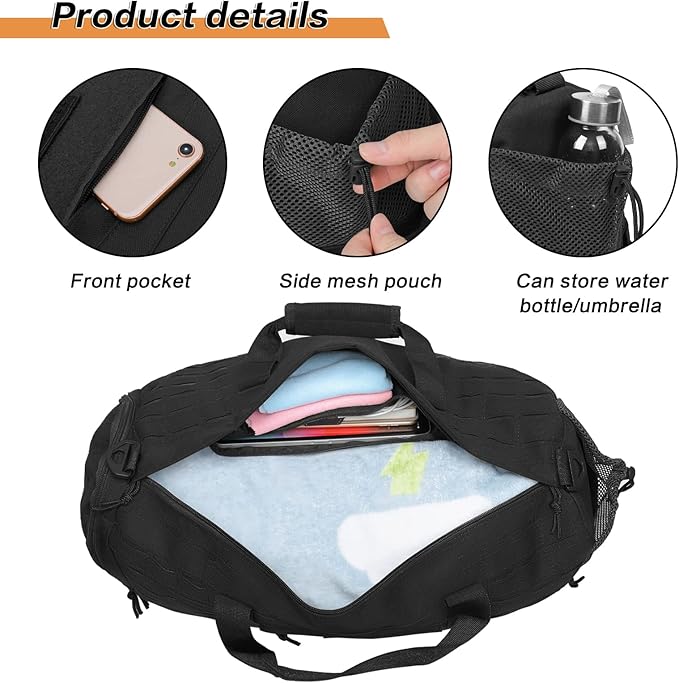 MOSISO Sports Gym Bag, 40L Tactical Duffel Bag Travel Weekender Workout Fitness Duffel Bag for Men Women with Shoes Compartment, Black