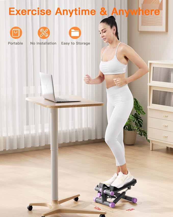 Steppers for Exercise at Home, Mini Stepper with Resistance Bands Quiet Portable Stair Stepper for Buttocks Lifting and Body Shaping