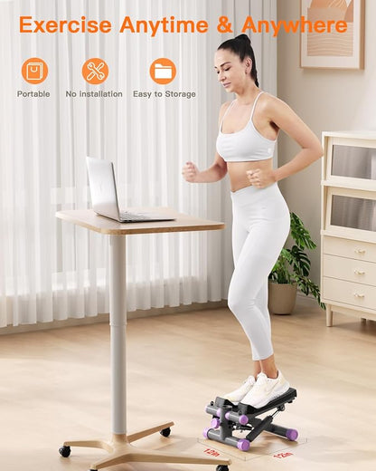 Steppers for Exercise at Home, Mini Stepper with Resistance Bands Quiet Portable Stair Stepper for Buttocks Lifting and Body Shaping
