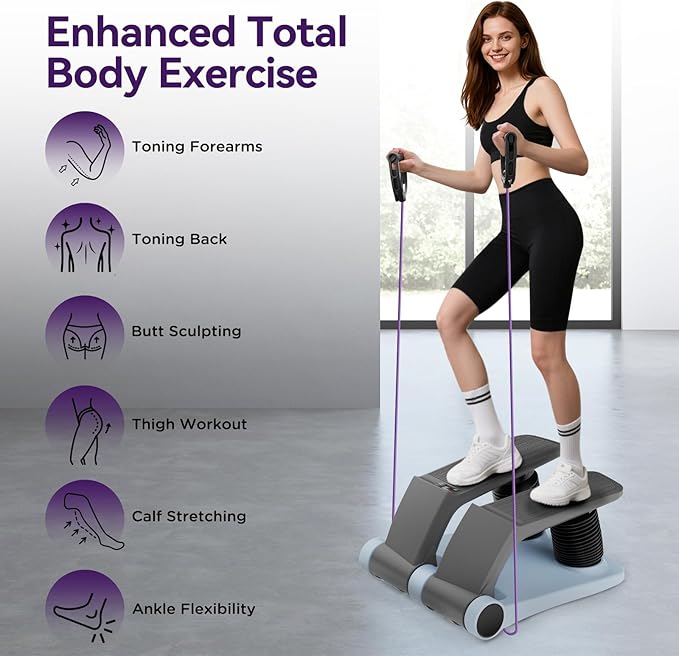 Air Stepper Exercise Machine with Resistance Bands, Stair Stepper with LCD Monitor, Adjustable Resistance Cardio Trainer for Home Workout, Compact Fitness Equipment, 300 lbs Weight Capacity
