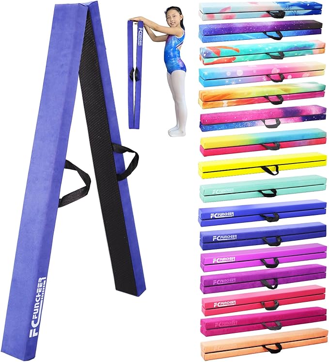 8FT Folding Balance Beam -Gymnastics Floor Beam -Gymnastics Equipment for Kids,Wood core- Anti-Slip Bottom and Carrying Bag for Home