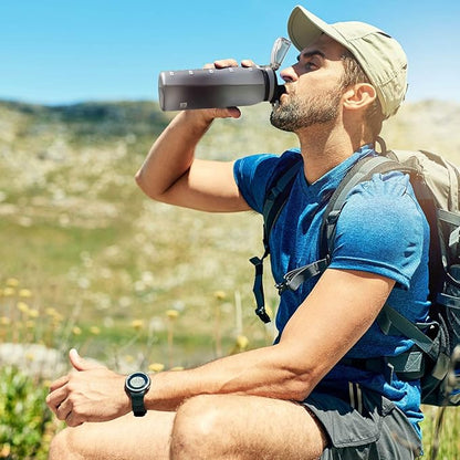 30oz Sport Water Bottle with Time Markers, Large Durable Gym Plastic Bottle Tritan BPA Free for Fitness, Outdoor Enthusiasts, Leakproof Gray (Pack of 1)