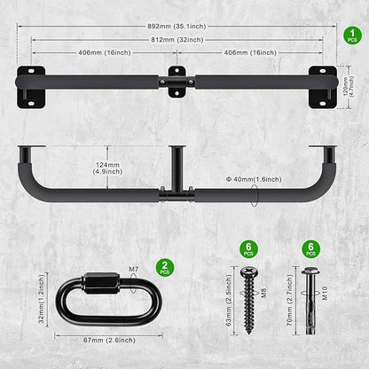 SELEWARE Heavy Duty Wall Mount Pull Up Bar, Joist Mount Chin Up Bar for Doorway, Sturdy Steel Construction, w/Resistance Band Hooks, Fits 32"/36" Wall Studs for Home Gym Strength Training