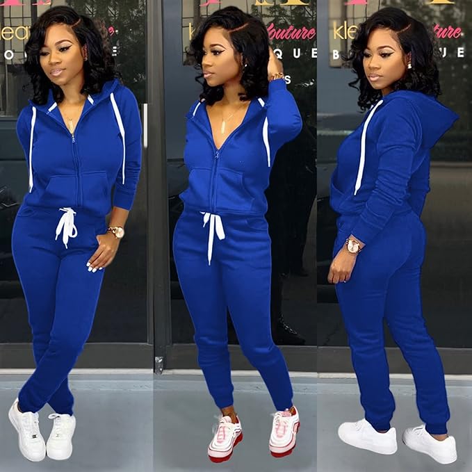 CLOCOR Track Suits for Women Set - Casual 2 Piece Outfits Sweatsuit Pocket Hoodies Long Sleeve with Patchwork Pants Set