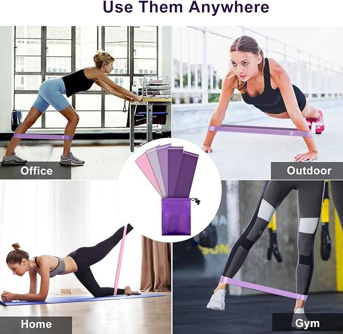Resistance Bands, 5 Pcs Exercise Bands for Legs Glutes Arms, Skin-Friendly Resistance Fitness Exercise Loop Bands for Gym Home Yoga Pilates with Carry Bag and Instruction Guide