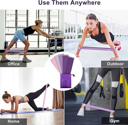 Resistance Bands, 5 Pcs Exercise Bands for Legs Glutes Arms, Skin-Friendly Resistance Fitness Exercise Loop Bands for Gym Home Yoga Pilates with Carry Bag and Instruction Guide