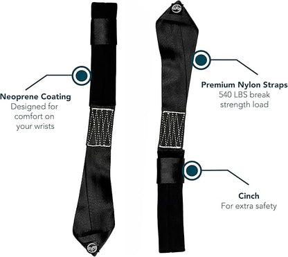 Suspension Trainer Straps - Premium Nylon Bodyweight Fitness Straps for Home & Gym Workouts, Comfortable & Safe with 540lbs Load, Black, Comes in Pairs