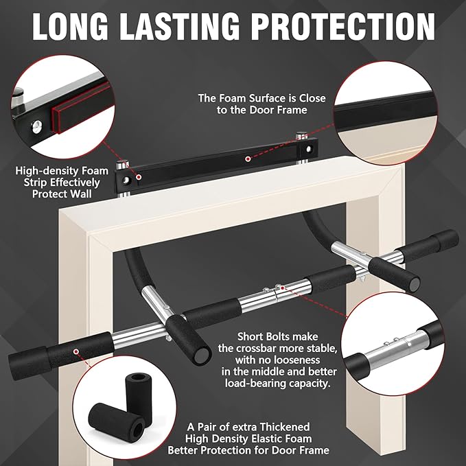 TOPOKO Upgrade Pull Up Bar for Doorway - Max Capacity 440 lbs, Portable Upper Body Workout Bar for Strength Training