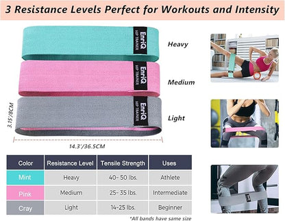 EnriQ Booty Bands Fabric Resistance Bands for Legs and Butt - Non Slip Cloth Hip Bands Elastic Workout Bands - Activate Glutes and Thighs - Made of Premium Elastic Fabric