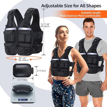 Sportneer Adjustable Weighted Vest Weights: 2-18 lbs/2-40 lbs Washable Weight Vest for Walking 16 In 1 Fast Adjust Rucking Vest for Women and Men Home Gym Running Jogging Strength Training Vests