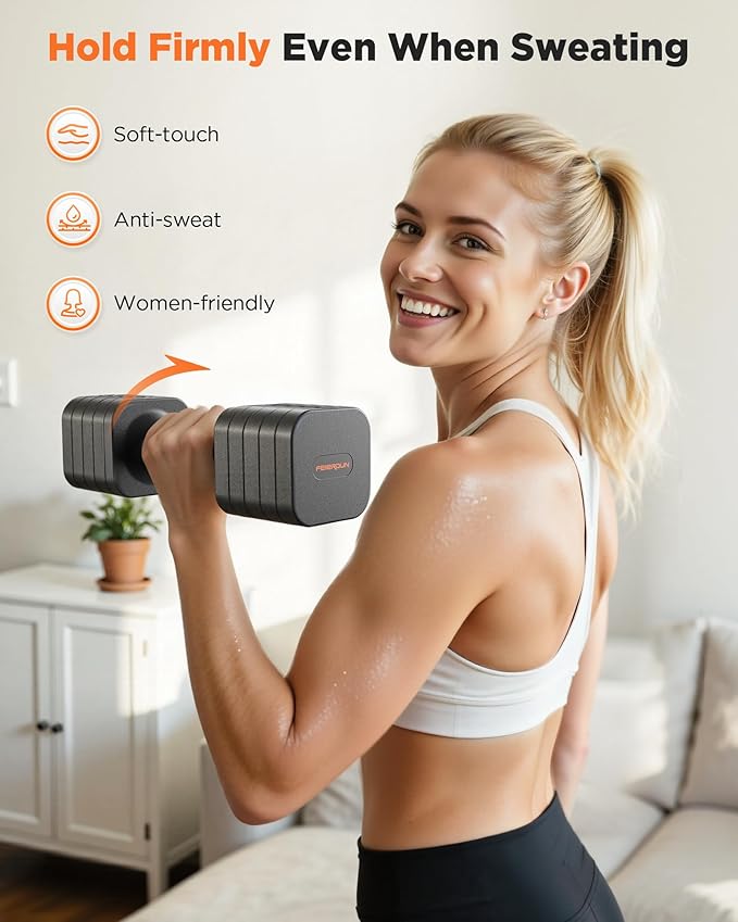 FEIERDUN 5-in-1 Adjustable Dumbbell Set of 2, 12LBS/20LBS Hand Weights for Women, Men, 1s-Adjust Dual-Stable Dumbbell Set for Women Home Gym & Outdoor