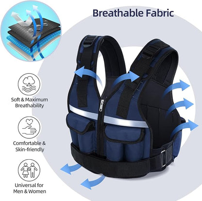 Sportneer Adjustable Weighted Vest Weights: 2-18 lbs/2-40 lbs Washable Weight Vest for Walking 16 In 1 Fast Adjust Rucking Vest for Women and Men Home Gym Running Jogging Strength Training Vests