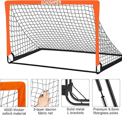 Kids Soccer Goals for Backyard, 2 of 6 x 4 ft Kids Soccer Goal Set Soccer Net with 10 Soccer Cones, Agility Ladder & Carry Bag, Portable Soccer Training Equipment.