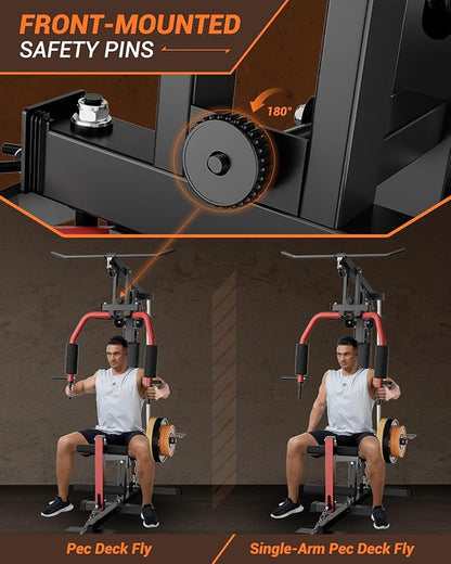 Multifunctional Home Gym Machine, Home Gym Equipment with Leg Press, Full Body Workout Equipment for Strength Training, Max Capacity 400LBS, Fit for 1"&2" Holes of Weight Plates (#A Home Gyme Machine)