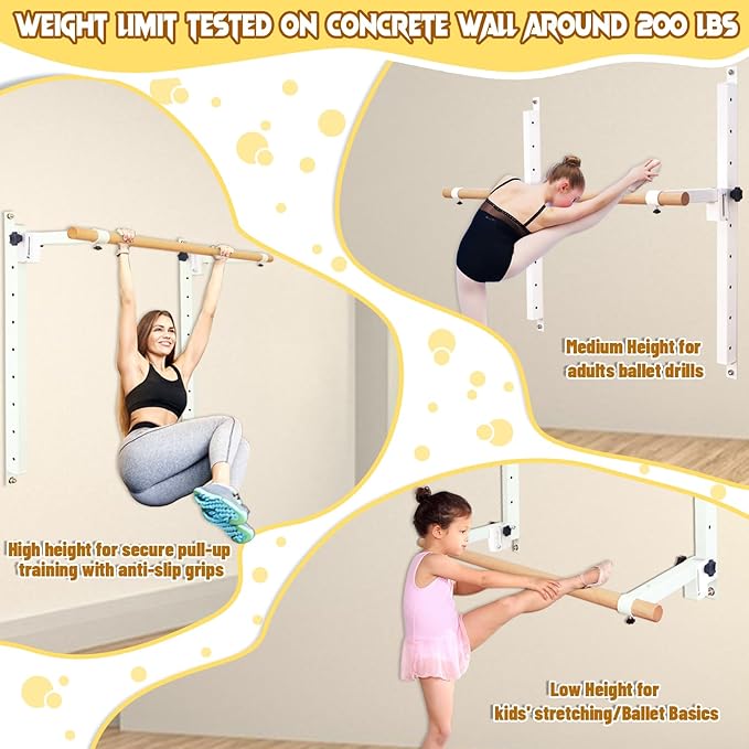 Height Adjustable Ballet Barre Foldable Ballet Bar Dance Training Barre,Wall Mount With Solid Beech Wood Bar,Home Fitness Equipment for Pull Up Stretching Never move or Shake