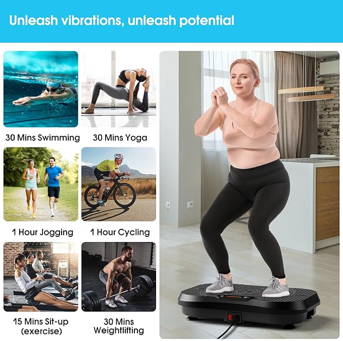 SoftGym Vibration Plate Exercise Machine for Lymphatic Drainage,Power Vibrate Stand Shake Board 450 Lbs Capacity Whole Body Workout Waver with Fitness Resistance Bands Weight Loss Gifts for Women Men