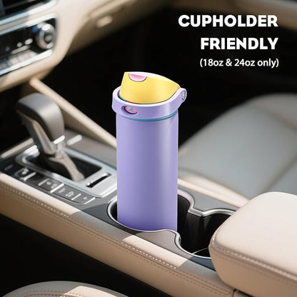 POWCAN 18 oz Insulated Water Bottle: 2-in-1 Push-Button Spout & Quick-Flip Straw, Leakproof, Cold 24Hrs, Fits Car Cup Holder, Metal Sports Water Bottle, Gift for Women, Girls, Daughter (Tangled Shine)