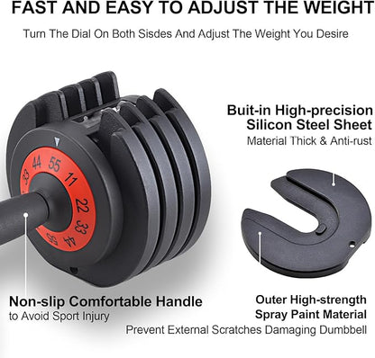 25/55lb Pair Adjustable Dumbbell Set, Adjustable Dumbbells Set of 2, 5 in 1/10 in 1 Free Weights Dumbbells Set with Anti-Slip Texture Handle, Weight Set For Home Gym Suit both Men and Women
