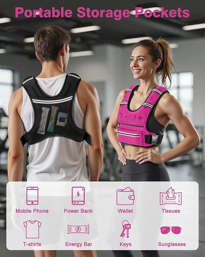 Weighted Vests for Women Men, 8 12 16 20 lb Weighted Vest with Storage Pockets, Rucking Vest with Reflective Stripe, Adjustable Straps Weight Vest for Running, Walking, Workout, Training