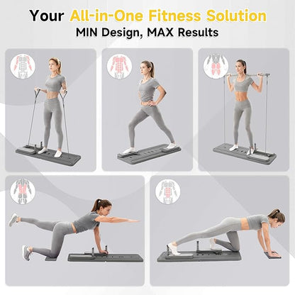 COSIEST Pilates Board for Home Use, Foldable Pilates Reformer Set with Resistance Bands, All-in-One Professional Workout Fitness Equipment for Core, Abs, Glutes, Legs, Butt, Arms Toning