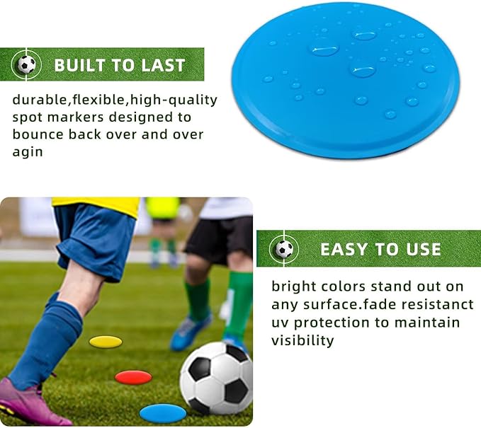 4 inch/9 Inch Colored Poly Spot Marker 12 Pcs, Non-Slip Rubber Agility Markers Flat Field Cones Floor Dots for Football, Basketball Training Markers, Dance Practice and Drills with Flat Cones Points