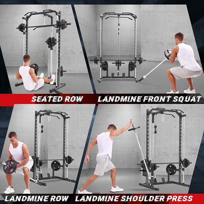 OPPSDECOR All in One Smith Machine, 1400LBS Multi-Functional Smith Machine Home Gym, Squat Rack with LAT-Pull Down System, Power Rack with Barbell Bar, Power Cage with Attachments Full Body Training