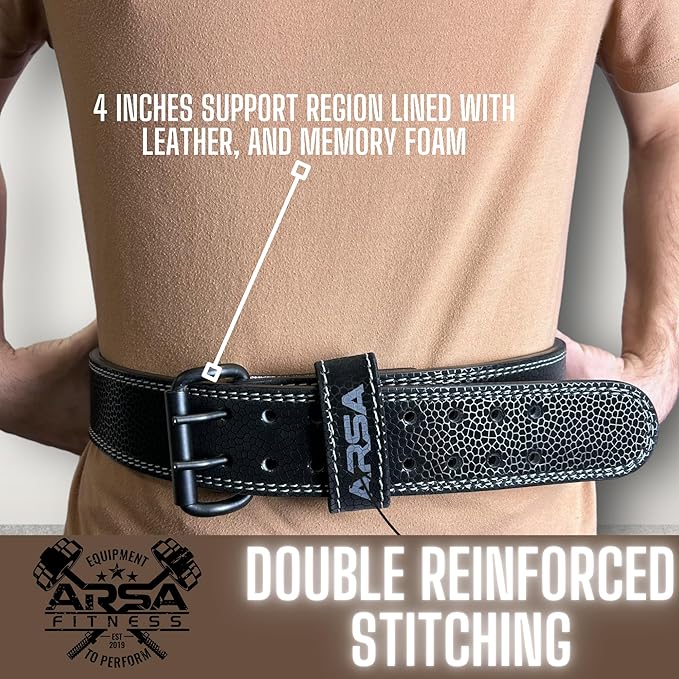 Arsa Fitness Leather Weightlifting Belt for Powerlifting, Bodybuilding, Deadlifting, Squatting, Lower Back Support Adjustable Buckle for Men & Women - SKINZ Series (Black Mamba, Medium)