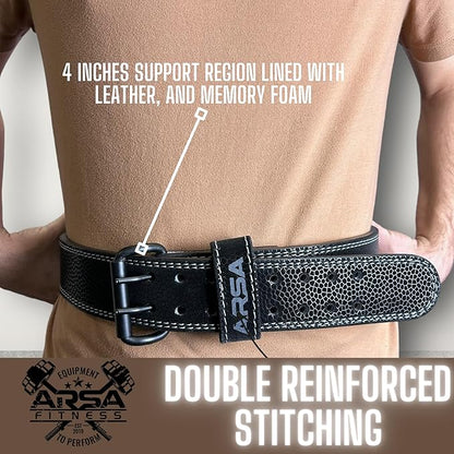 Arsa Fitness Leather Weightlifting Belt for Powerlifting, Bodybuilding, Deadlifting, Squatting, Lower Back Support Adjustable Buckle for Men & Women - SKINZ Series (Black Mamba, Medium)