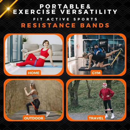 Fit Active Sports Resistance Workout Exercise Bands for Home, Gym, Stretching, Strength Training, Weightlifting, Pull Up Assist - Indoor and Outdoor Use