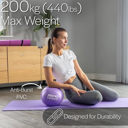 Core Balance 9 Inch Anti Burst Pilates Ball - Mini Exercise Ball for Yoga, Barre, Stretching and Core Stability Workout