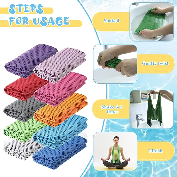 Hosuly 40 Pcs 47 x 12'' Cooling Towels for Neck Face Microfiber Breathable Chilly Ice Towel for Yoga Golf Gym Workout Sport Camping Running Activities Hot Weather