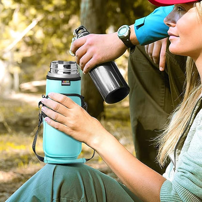 Nuovoware Water Bottle Carrier Bag,25oz/40oz/64oz Bottle Pouch Holder,Adjustable Shoulder Hand Strap 2 Pocket Sling Neoprene Sleeve Sports Accessories for Hiking Travelling Camping