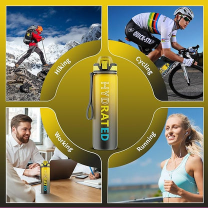 Water Bottle with Straw, 32oz Motivational Water Bottles with Time Marker to Drink, Tritan BPA Free, 1L Sports Water Bottle with Carry Strap LeakProof for Women Gym Fitness Outdoor (1 Pack)