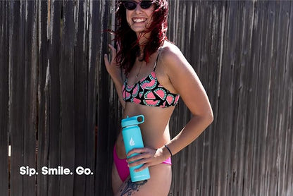 HYDRO CELL Stainless Steel Sport Water Bottle with Straw - Keeps Drinks Cold & Hot via a Leak Proof Metal Triple Insulated Vacuum Flask for All Sports and Outdoors Activities (Teal 24oz)